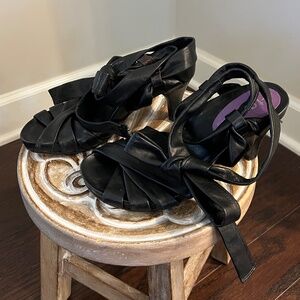 Taryn by Taryn Rose Black Ankle wrap strap sandal  Black Leather.  5M